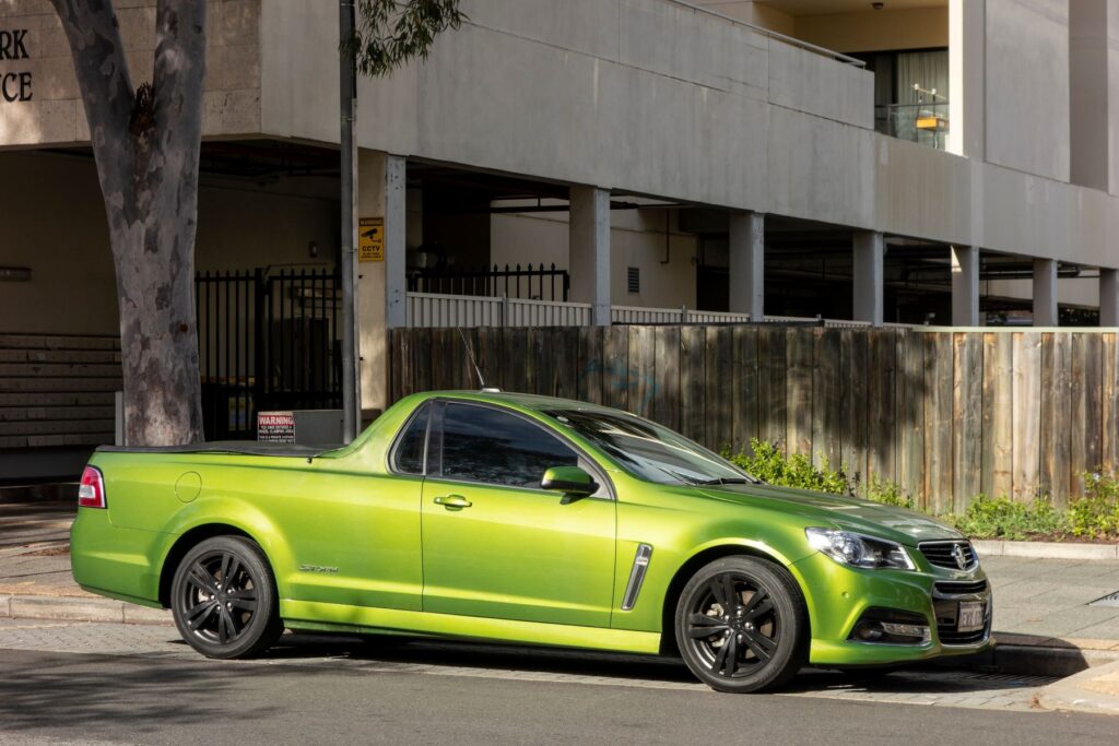 Bright green Holden Ute SV6 Storm which is extremely popular pickup car in Australia