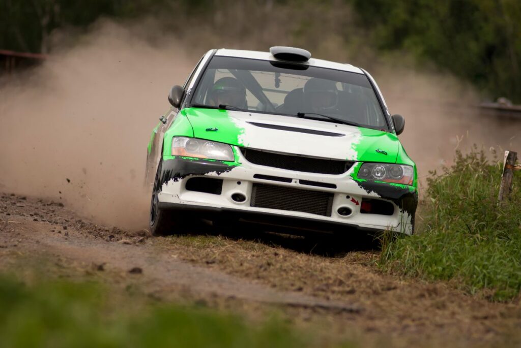 Rally car in action - Mitsubishi EVO