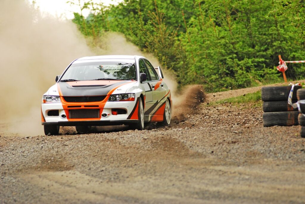 Rally car in action - Mitsubishi EVO