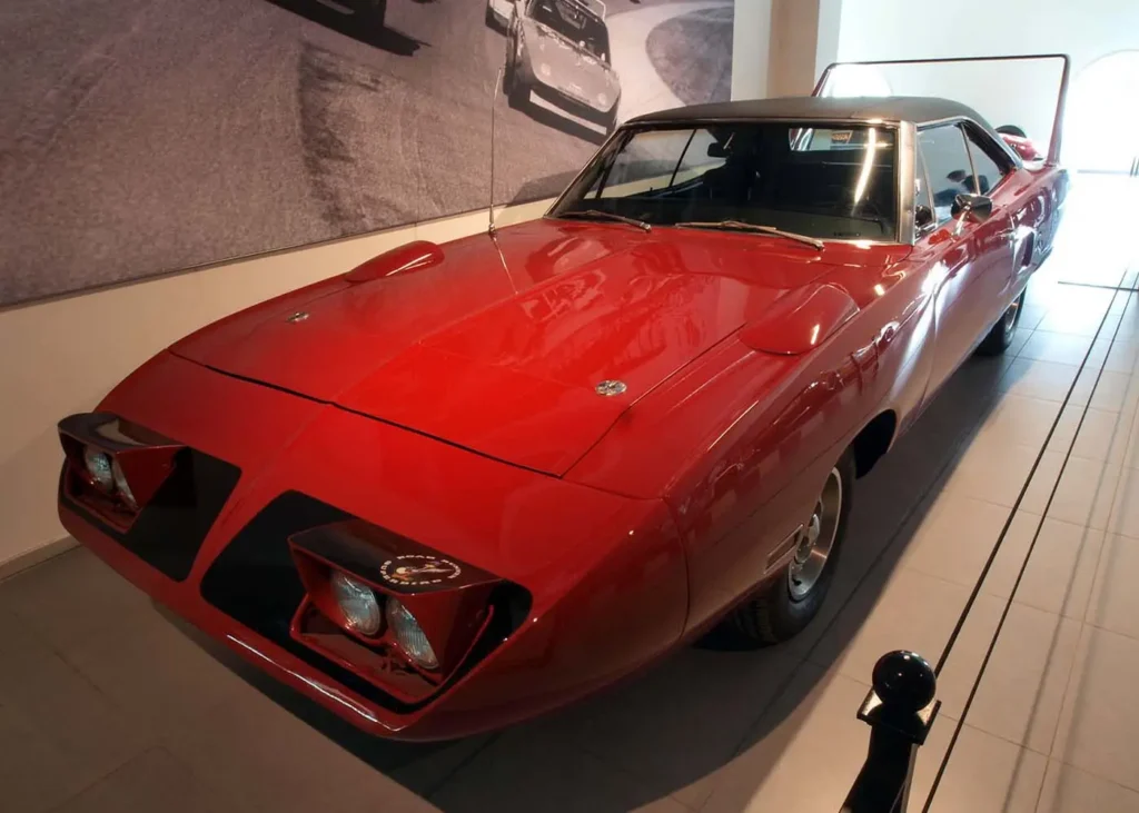 Plymouth Roadrunner Superbird in a garage